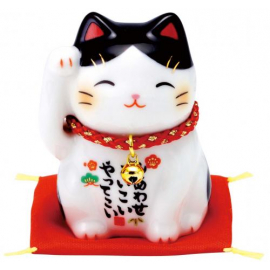 Maneki Neko 招き猫 BONhEUR oreilles noires en porcelaine japonaise (h6cm)