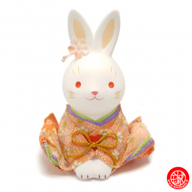 Zodiaque 2023 USAGi Lapin salutation avec kimono chirimen rouge en argile h14cm