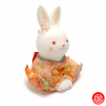 Zodiaque 2023 USAGi Lapin salutation avec kimono chirimen rouge en argile h14cm
