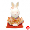 Zodiaque 2023 USAGi Lapin salutation avec kimono chirimen rouge en argile h14cm