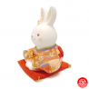 Zodiaque 2023 USAGi Lapin salutation avec kimono chirimen rouge en argile h14cm