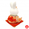 Zodiaque 2023 USAGi Lapin salutation avec kimono chirimen rouge en argile h14cm