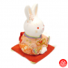 Zodiaque 2023 USAGi Lapin salutation avec kimono chirimen rouge en argile h14cm