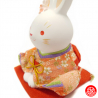 Zodiaque 2023 USAGi Lapin salutation avec kimono chirimen rouge en argile h14cm