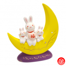 Zodiaque 2023 USAGi famille lapin sur la lune Nishikisai Fukkun Tsuki en argile h16cm