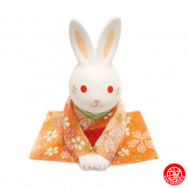 Zodiaque 2023 USAGi lapin salutation avec kimono chirimen rouge en argile h9cm
