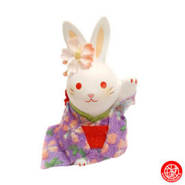 Zodiaque 2023 USAGi lapin salutation avec kimono chirimen violet en argile h9cm