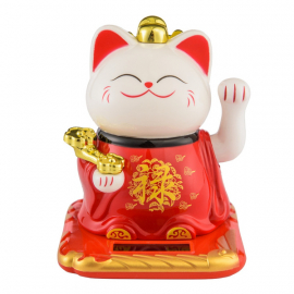 Maneki neko 招き猫 animé 100% solaire rouge avec Ruyi (Bonheur et Réussite) 10cm