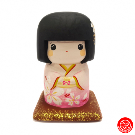 Tirelire Kokeshi-chan sakura rose en céramique h9.5cm