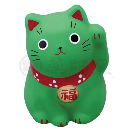 Maneki Neko 招き猫 Marui VERT (Etudes) en argile h5.5cm