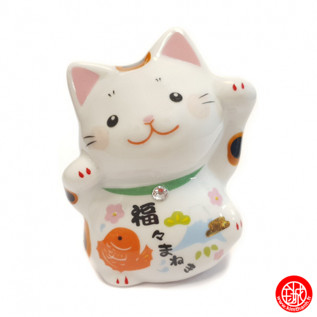 Maneki Neko 招き猫 cristal BONhEUR et RiChESSE en porcelaine japonaise (h6.5cm)