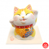 Maneki Neko 招き猫 Bénédiction cristal Shofuku Wafuku Sho ChRYSANThèME en céramique (h9cm)