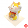 Maneki Neko 招き猫 Bénédiction cristal Shofuku Wafuku Sho ChRYSANThèME en céramique (h9cm)