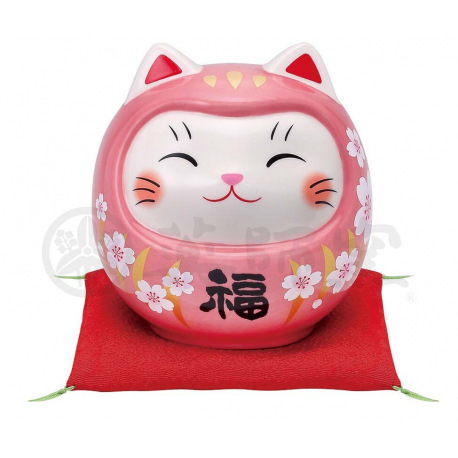 Tirelire Maneki Neko 招き猫 DARUMANEKi sakura ROSE en porcelaine (h10cm)