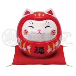 Tirelire Maneki Neko 招き猫 DARUMANEKi sakura ROUGE en porcelaine (h10cm)