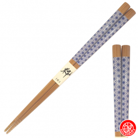 Baguettes japonaises en bambou AOi-ASA blanc et bleu (22.5cm)