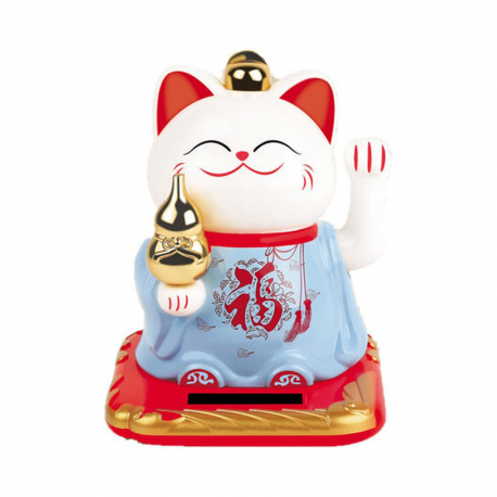 Maneki neko 招き猫 animé 100% solaire rouge avec WULU (Bonheur et Santé) 10cm