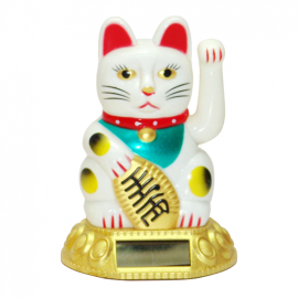 Maneki neko 招き猫 animé 100% solaire BLANC 10.5cm