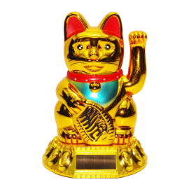 Maneki neko 招き猫 animé 100% solaire DORé 10.5cm