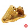 2 grenouilles en bras de fer sur une feuille de nénuphar en os de buffle (L8.5cm)
