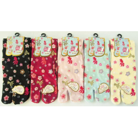 Tabi Socks S - Chaussettes à orteil japonaises KiNGYO SAKURA 金魚 桜 (Taille extensible de 34 à 39) h32cm