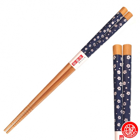 Baguettes japonaises en bambou BLEU SAKURA (22.5cm)