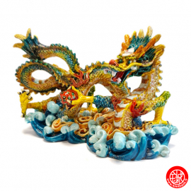 Dragon impérial 帝國龍 sur les flots en résine peint à la main 闪光对龙 16*10*7.5cm