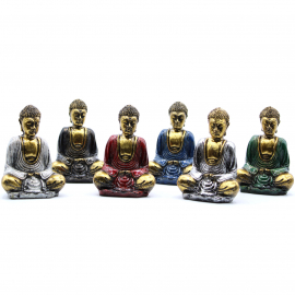 Bouddha assis en résine doré et robe couleur (8cm)