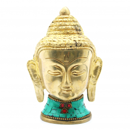 Tête de Bouddha en laiton doré et howlite turquoise (h5cm)