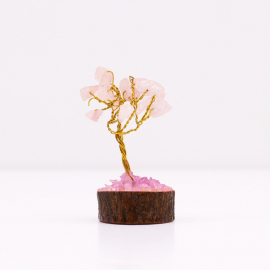 Arbre de Fortune 15 pierres QUARTZ ROSE sur socle en bois (h6cm)