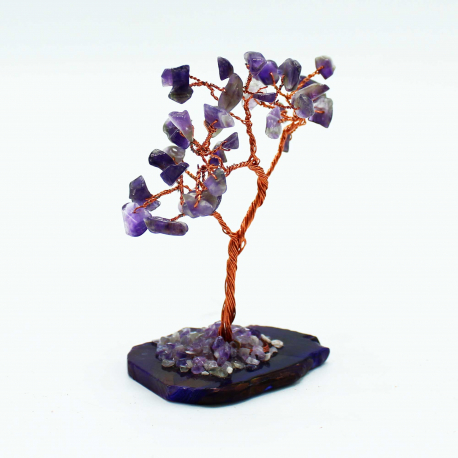 Arbre de Fortune 35 pierres AMéThYSTE sur socle en agate (h10cm)