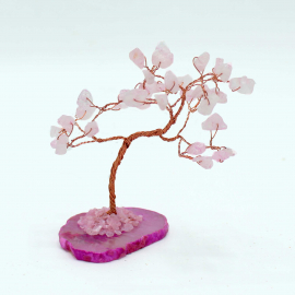 Arbre de Fortune 財富樹 35 pierres QUARTZ ROSE sur socle en agate (h10cm)