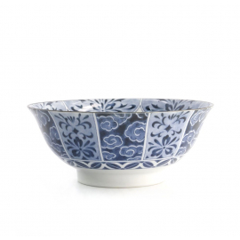 Bol à soupe ramen en porcelaine japonaise BOTAN blanc bleu (d21cm)