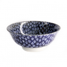 Bol à soupe ramen en porcelaine japonaise PETiTES FLEURS blanc bleu (d19cm)