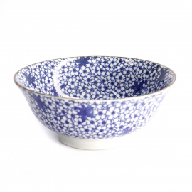 Bol à soupe ramen en porcelaine japonaise CERiSiERS et ERAbLES blanc bleu (d19cm)