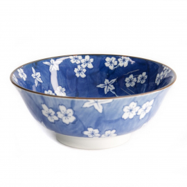 Bol à soupe ramen en porcelaine japonaise CERiSiER et ERAbLE blanc bleu (d19cm)