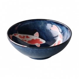 Bol à soupe ramen en porcelaine bleu indigo carpes KOi d21,5x8cm