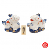 Zodiaque DRAGON 2024 double dragons en porcelaine blanc bleu