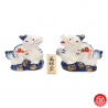 Zodiaque DRAGON 2024 double dragons en porcelaine blanc bleu