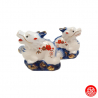 Zodiaque DRAGON 2024 double dragons en porcelaine blanc bleu