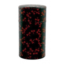 Boîte à thé japonaise (茶筒 chazutsu) papier washi iNDEN noir libellules (200g)