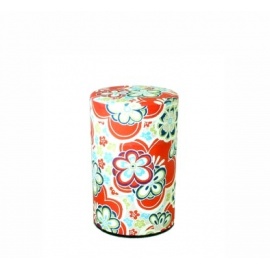 Boîte à thé japonaise (茶筒 chazutsu) papier washi UMAnoHANA rouge (100g)