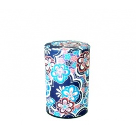 Boîte à thé japonaise (茶筒 chazutsu) papier washi UMAnoHANA bleu (100g)