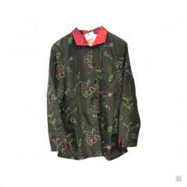 Veste noire FLEURS brodées intérieur rouge soie/polyester