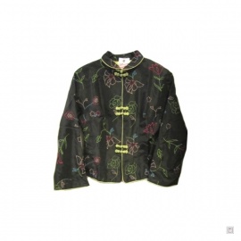 Veste noire FLEURS brodées soie/polyester
