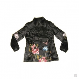 Veste FLEURS & PAPiLLON noire en soie