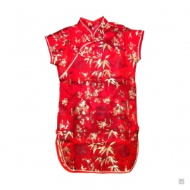 Robe chinoise (qipao 旗袍) enfant ROUGE motif 3 AMiS NOiR et OR