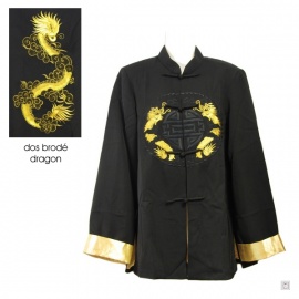 Veste chinoise doublée DRAGON BRODE doré polyester