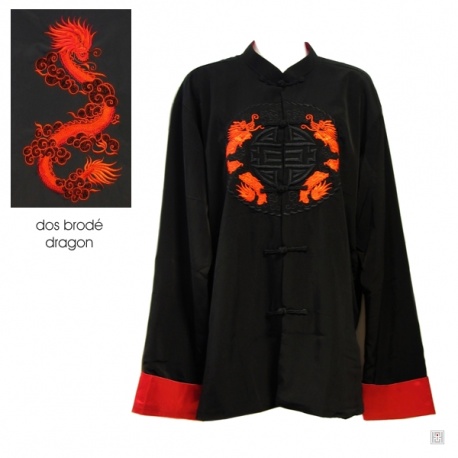 Veste chinoise doublée DRAGON BRODE rouge polyester