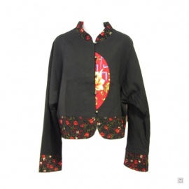 Veste courte noire DEMi-LUNE rouge brodé en coton